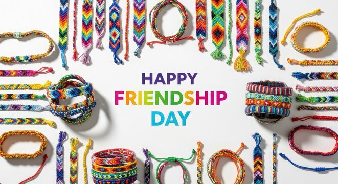 Rectangular frame of colorful hand woven friendship bracelets