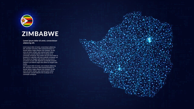 Map of Zimbabwe. Digital and interconnected country highlighting most important cities.