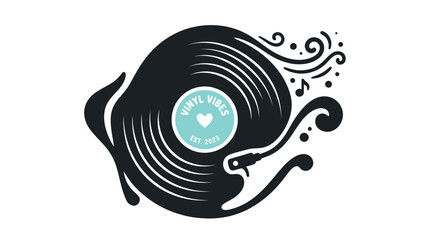 Stylized vinyl record with artistic swirls and music notes © rara