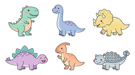 Cute cartoon dinosaurs set with various prehistoric species © rara