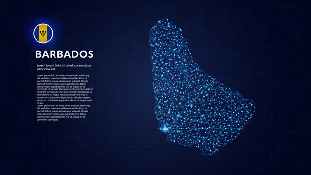 Map of Barbados. Digital and interconnected country highlighting most important cities.