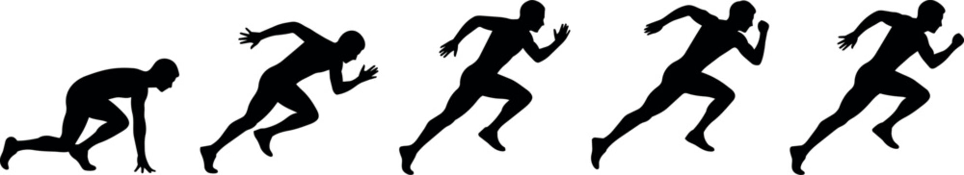 Sequence of a runner's motion from starting blocks to full sprint