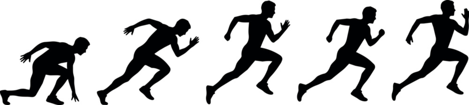 Sequence of runner silhouettes showing motion from start to full sprint