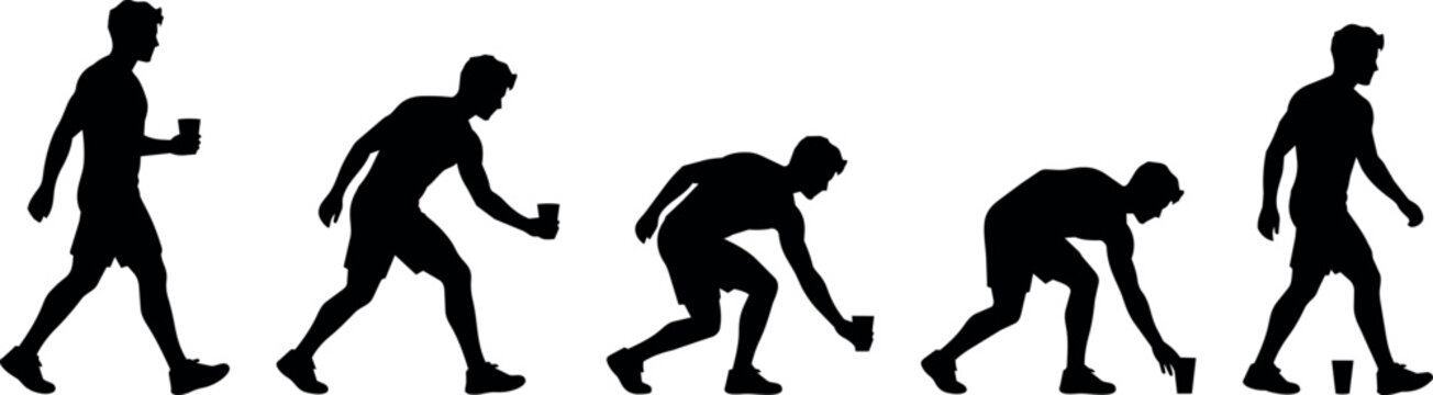 Man's silhouette sequence showing him picking up cups from the ground