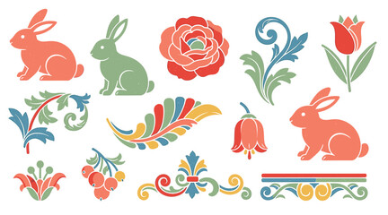 Obraz premium Floral bunny baroque vintage illustration isolated on background. vector art