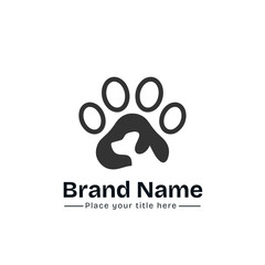 Obraz premium Modern Negative Space Dog Cat Pet Paw Logo Design Template - Creative Veterinary Clinic Icon, Animal Shelter Adoption, Kitten Puppy Care and Grooming Vector Symbol for Corporate Branding.