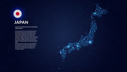 Map of Japan. Digital and interconnected country highlighting most important cities. © Planet Caravan