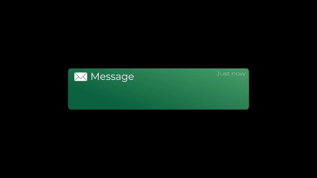 message notification banner animation with email icon and timestamp ui element.