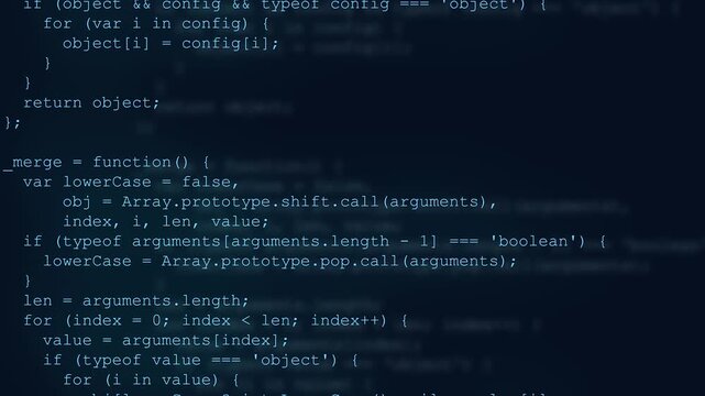 Abstract Code Background: A digital display showcases lines of computer code, illuminated with a blue glow against a dark background, representing programming and technology.