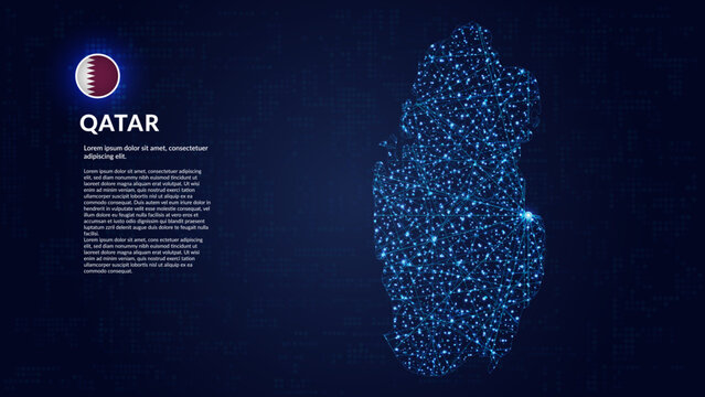 Map of Qatar. Digital and interconnected country highlighting most important cities.