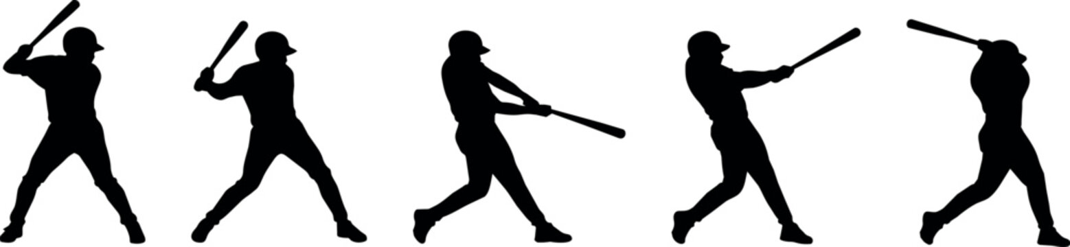 Sequence of baseball player silhouettes swinging a bat in motion
