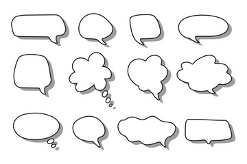 Fototapeta premium Hand Drawn Speech Bubble Collection. Collection of hand drawn speech bubbles and thought bubbles in a comic style. Set includes rounded, cloud-shaped and organic dialog balloons with soft shadows