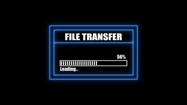 Futuristic digital loading bar file transfer advances with glowing grid background. Technology digital file transfer.4k video