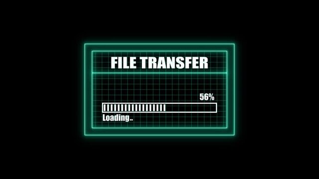 Futuristic digital loading bar and file transfer advances with glowing grid background. Technology digital file transfer.4k video