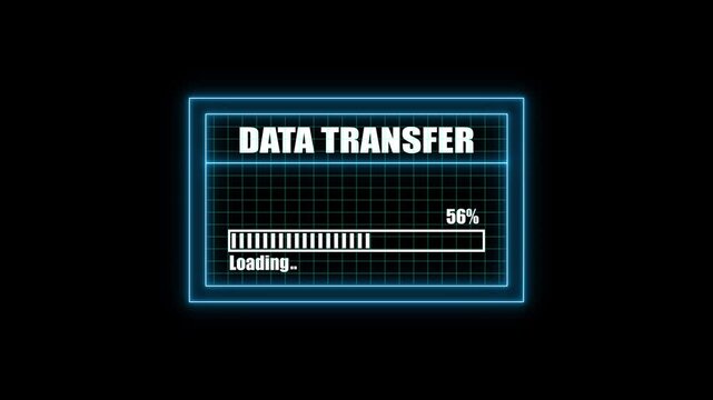 Futuristic digital loading bar and data transfer advances with glowing grid background. Technology digital data transfer.4k video