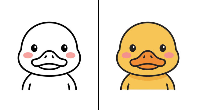 Cute duck face outline and colored character drawing