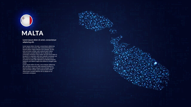 Map of Malta. Digital and interconnected country highlighting most important cities.