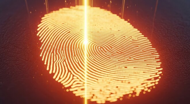 Close-up of human fingerprints glowing on dark background