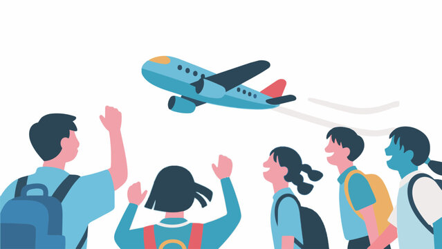 Children Traveling by Plane Vector Illustration