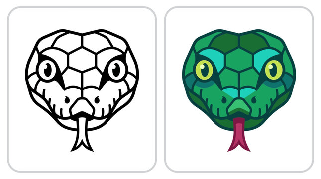 Geometric snake head outline and green viper icon