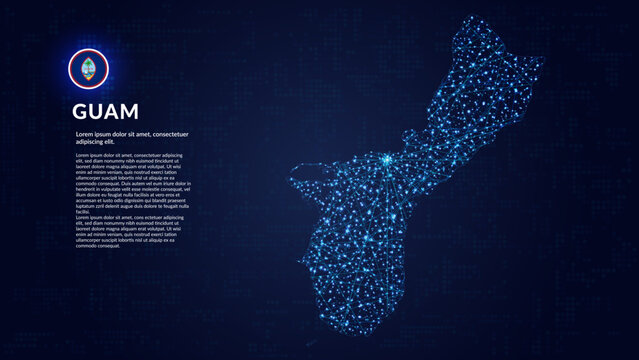Map of Guam. Digital and interconnected country highlighting most important cities.
