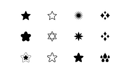 Fototapeta premium Minimalist star and geometric shape icons set in black and white Vector