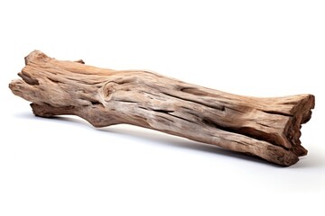 Fototapeta premium Driftwood plank log white background timber branch.