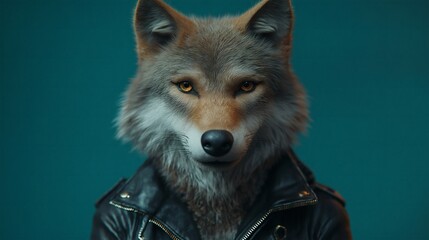 Fototapeta premium Stylish Fox in Leather Jacket Portrait