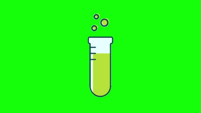 Laboratory Glassware Set with Colored Liquids on Green Background Minimalist Science Concept