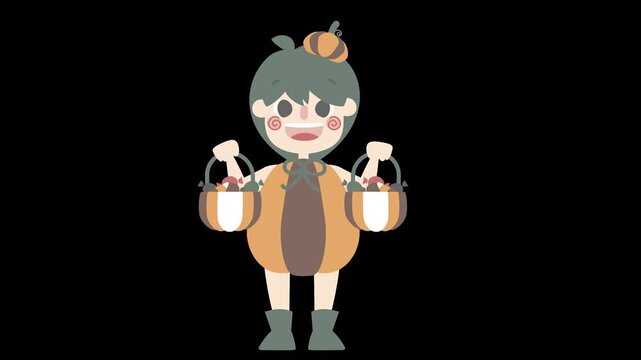animated video happy halloween holiday festival with boy wearing pumpkin costume, overlay transparent prores 4444 4K