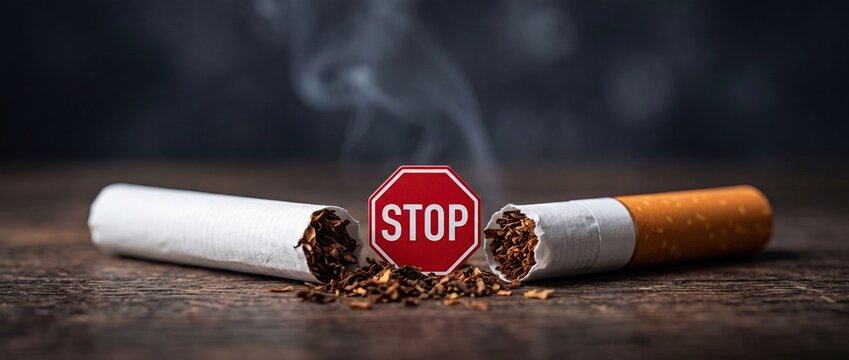 Broken cigarette with stop sign symbol for quit smoking concept