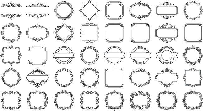 Set of decorative vintage frames and borders isolated on white background