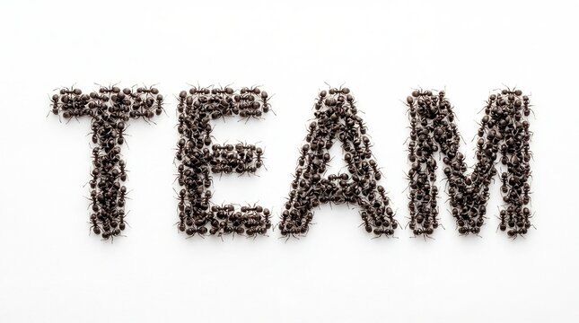 Ants forming word team with letters cooperation teamwork concept