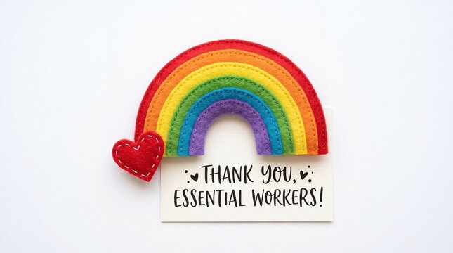 Colorful rainbow thank you message for essential workers appreciation