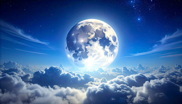 Full moon above clouds