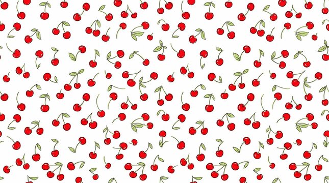 Red cherries with green leaves seamless pattern