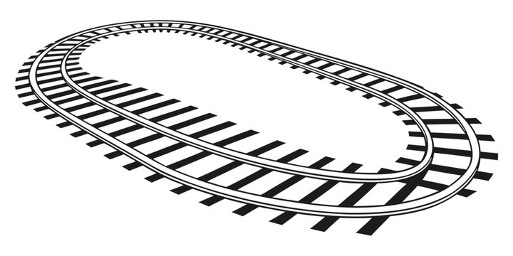 Minimalist oval design of railway tracks with railway track railroad transportation perspective circular infrastructure engineering direction