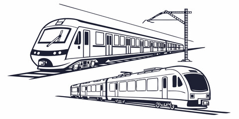 High speed electric passenger trains and overhead lines vector with transit system mass transit electric transport locomotive railroad passenger © Mamun
