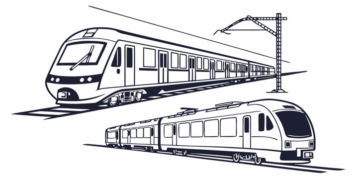 High speed electric passenger trains and overhead lines vector with transit system mass transit electric transport locomotive railroad passenger