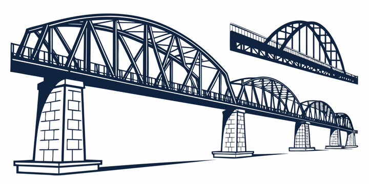 Set of industrial truss steel bridges illustration with architecture infrastructure construction engineering industrial silhouette structure