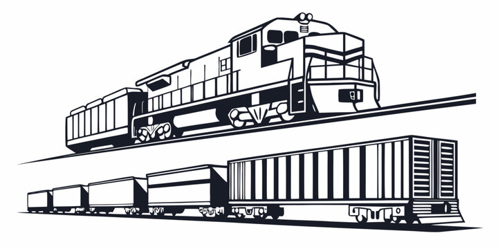 Modern diesel locomotive and freight train silhouette graphics with locomotive railroad transport transportation silhouette isolated industrial