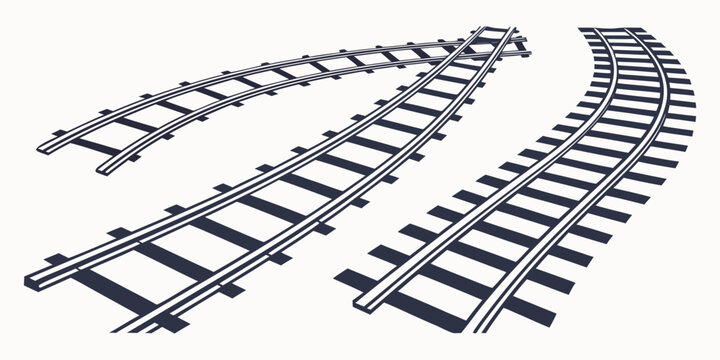 Vector graphic of intersecting railway tracks in perspective demonstrating a railroad junction with junction intersection railroad transportation