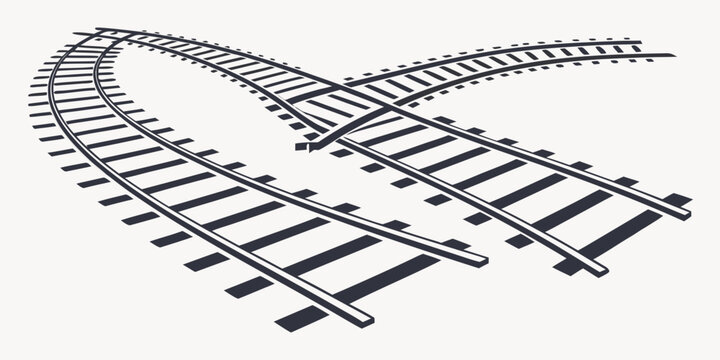Railway track intersection with diverging paths in perspective view intersection railroad diverging junction transportation perspective