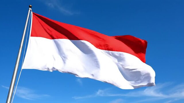Indonesian Flag Waving Against a Clear Blue Sky