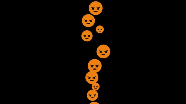 Angry face emoji animation transparent background social media angry emoticon button flying up angry reactions motion video footage.