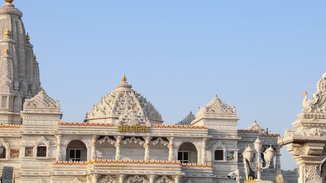 Prem Mandir Vrindavan Showcasing Magnificent White Marble Temple Architecture In Daylight