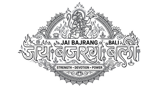 Lord hanuman bajrang bali deity with mountain and mace symbols