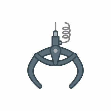 A mechanical claw, also known as a grabber or gripper, is depicted on a white background. It is designed to pick up and move objects.