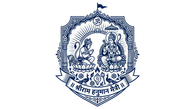 Rama and hanuman in a traditional indian religious frame