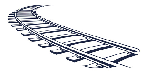 Curving railroad tracks graphic illustration in monochrome line art style with transportation illustration monochrome isolated background © Sp